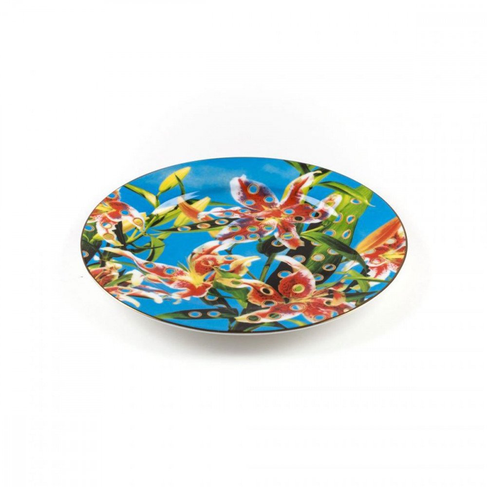 Seletti Toiletpaper new piatto in porcellana fiori bordo oro - immagine 3