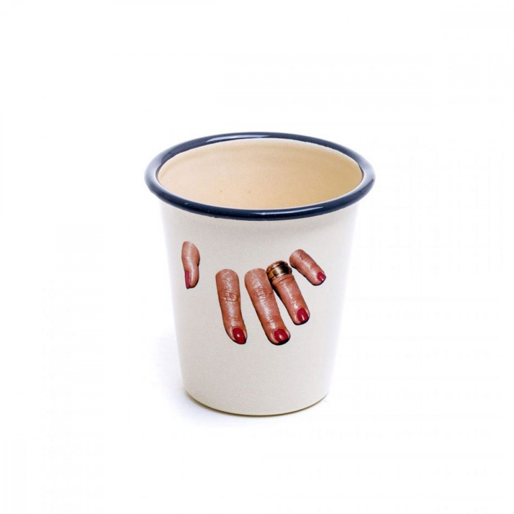 Seletti Toiletpaper bicchiere in metallo smaltato dita
