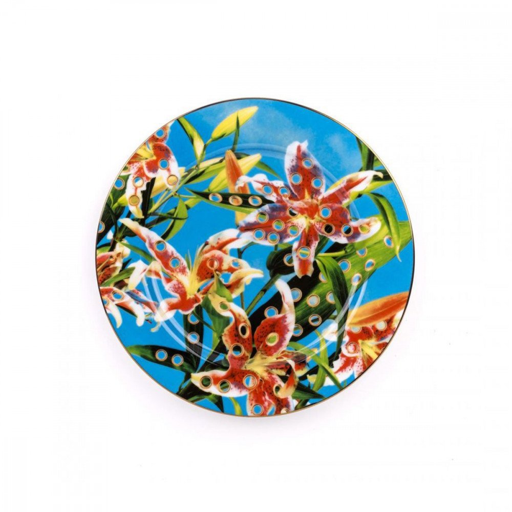 Seletti Toiletpaper new piatto in porcellana fiori bordo oro