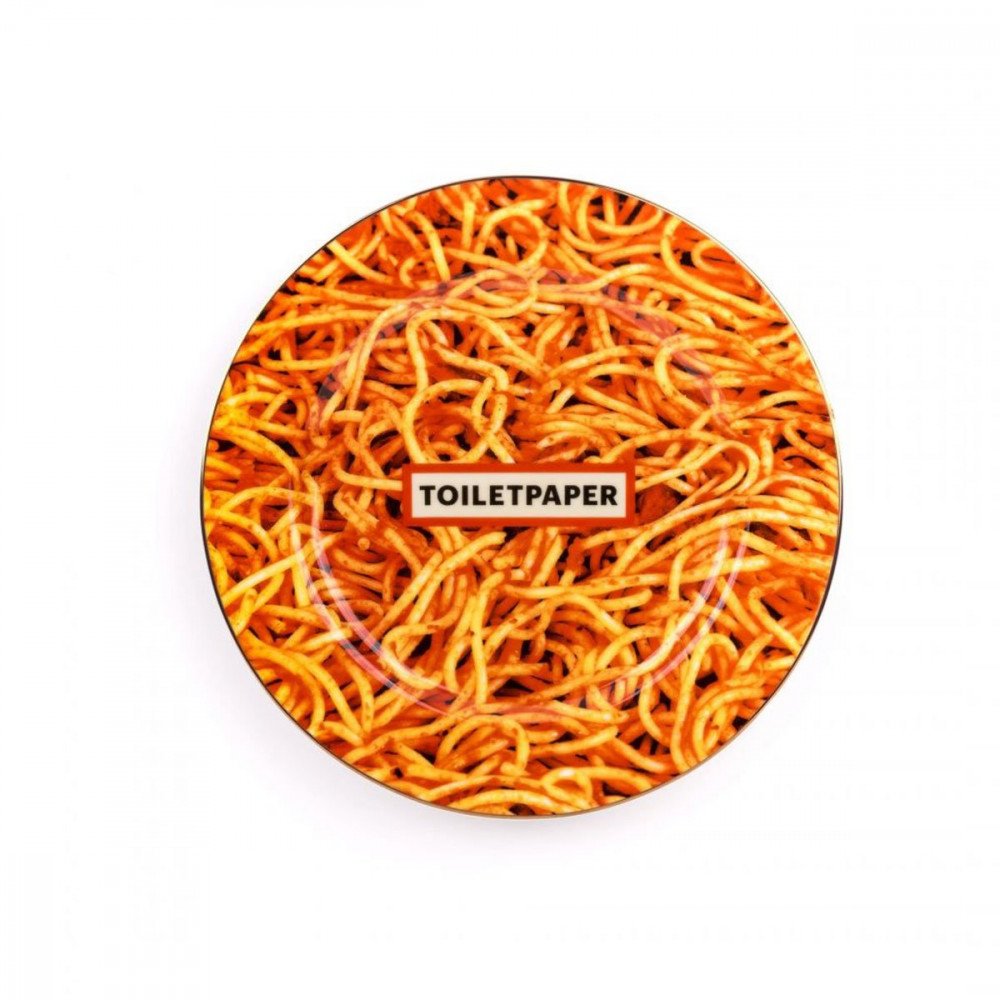 Seletti Toiletpaper new piatto in porcellana spaghetti bordo oro