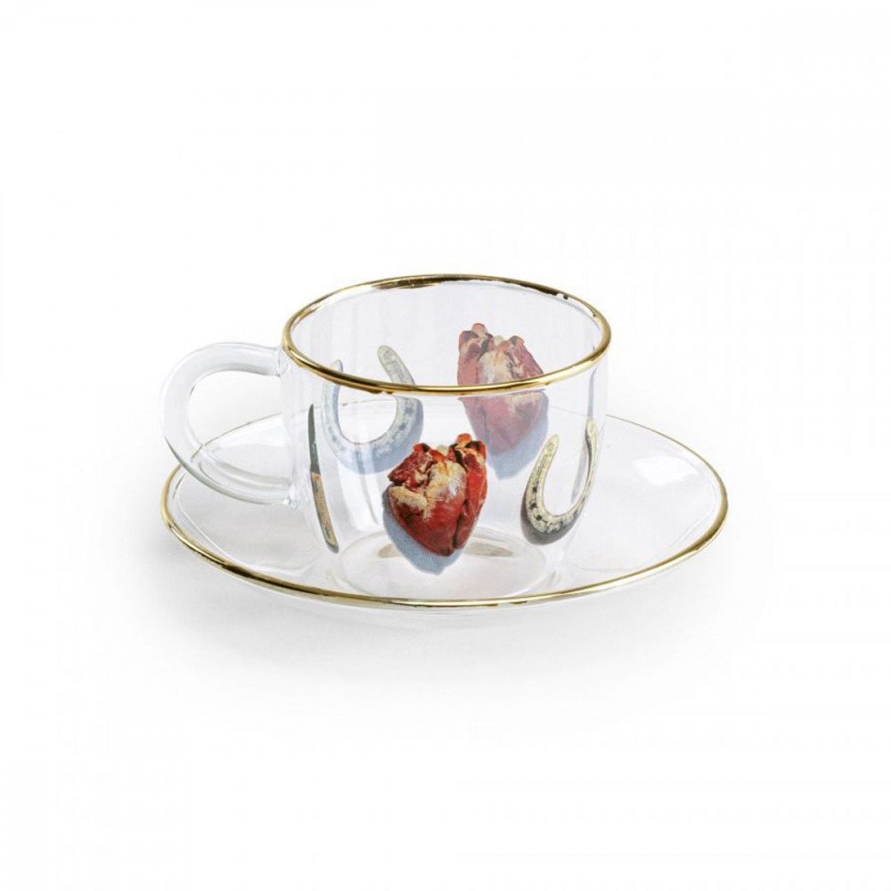 Seletti Toiletpaper tazzina caffe' e piattino in vetro - I love you - immagine 2