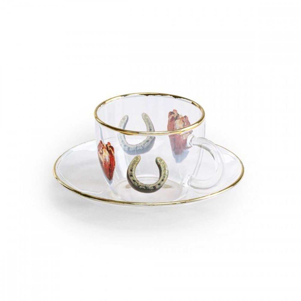 Seletti Toiletpaper tazzina caffe' e piattino in vetro - I love you