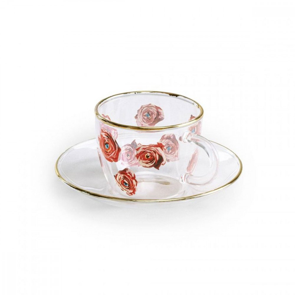 Seletti Toiletpaper tazzina caffe' e piattino in vetro - roses