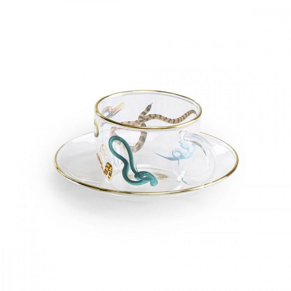 Seletti Toiletpaper tazzina caffe' e piattino in vetro - snakes