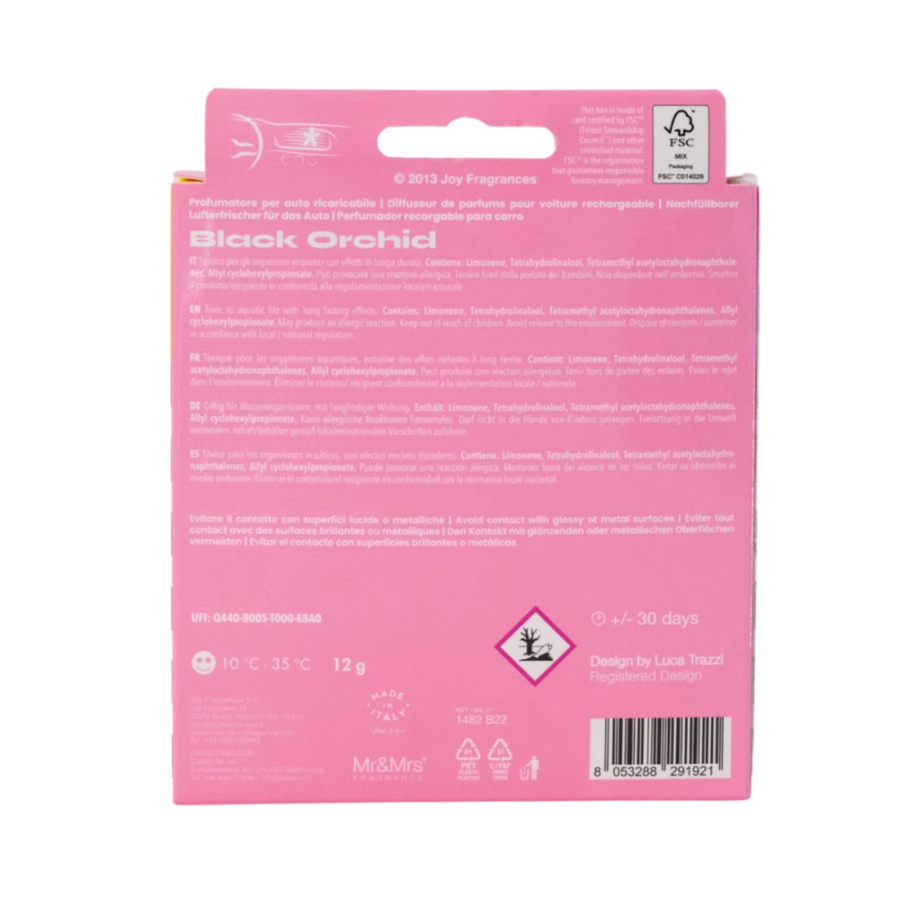 Mr&Mrs Fragrance Niki Pied de Poule b&w Black Orchid Profumatore per auto ricaricabile - immagine 3