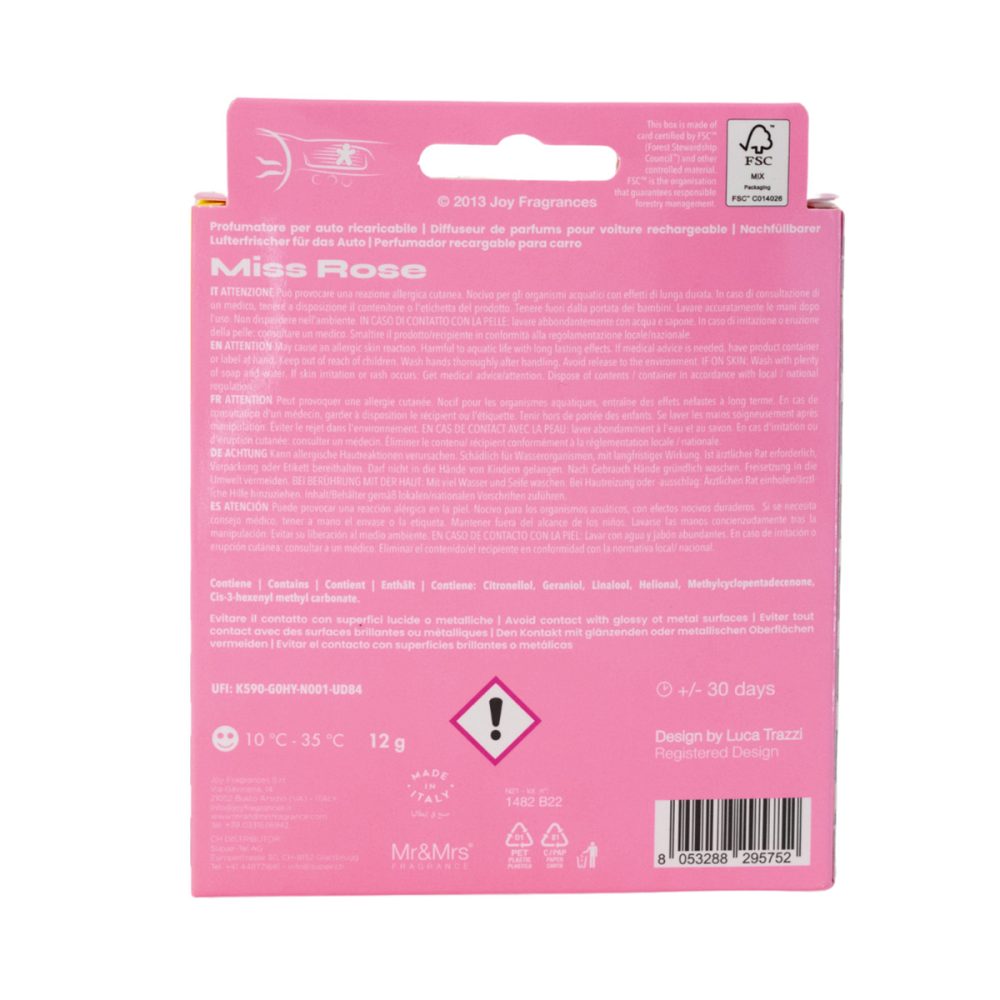 Mr&Mrs Fragrance Niki Glitter Pink Miss Rose Profumatore per auto ricaricabile - immagine 3