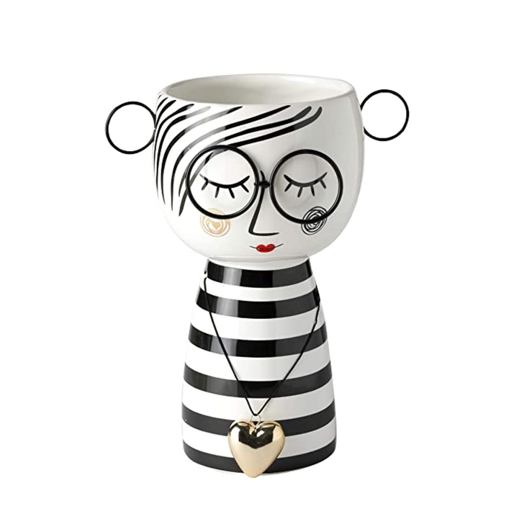 Pop Girl vaso ceramica abito a righe e cuore