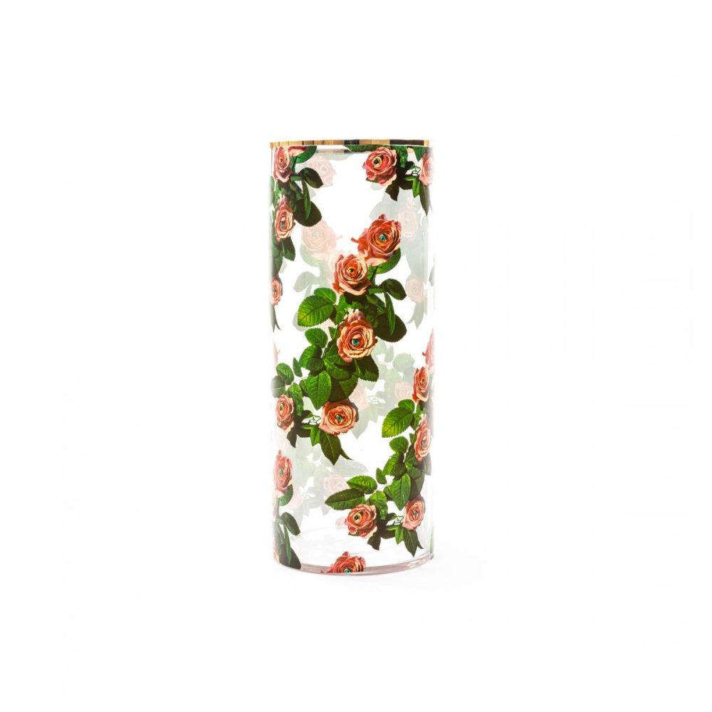 Seletti Toiletpaper vaso in vetro grande cilindro Roses