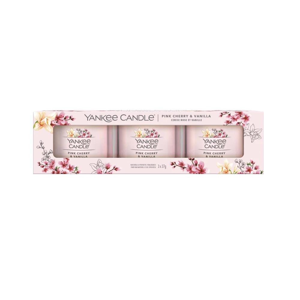 Yankee Candle Signature Pink Cherry Vanilla Candele Votive in vetro confezione da 3