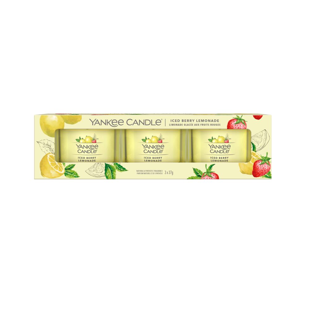Yankee Candle Signature Iced Berry Lemonade Candele Votive in vetro confezione da 3