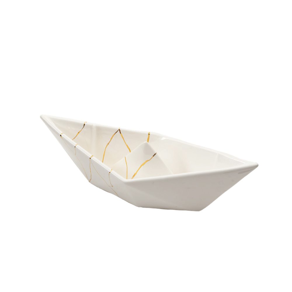 Ceramiche Crescentini Barchetta Media origami bianca Kintsugi