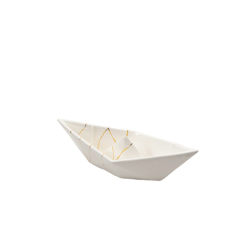 Ceramiche Crescentini Barchetta Piccola origami bianca Kintsugi