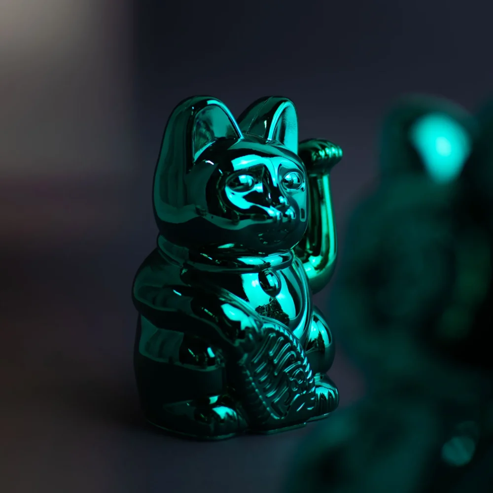 Donkey Maneki Neko Lucky Cat Shiny Teal - immagine 2