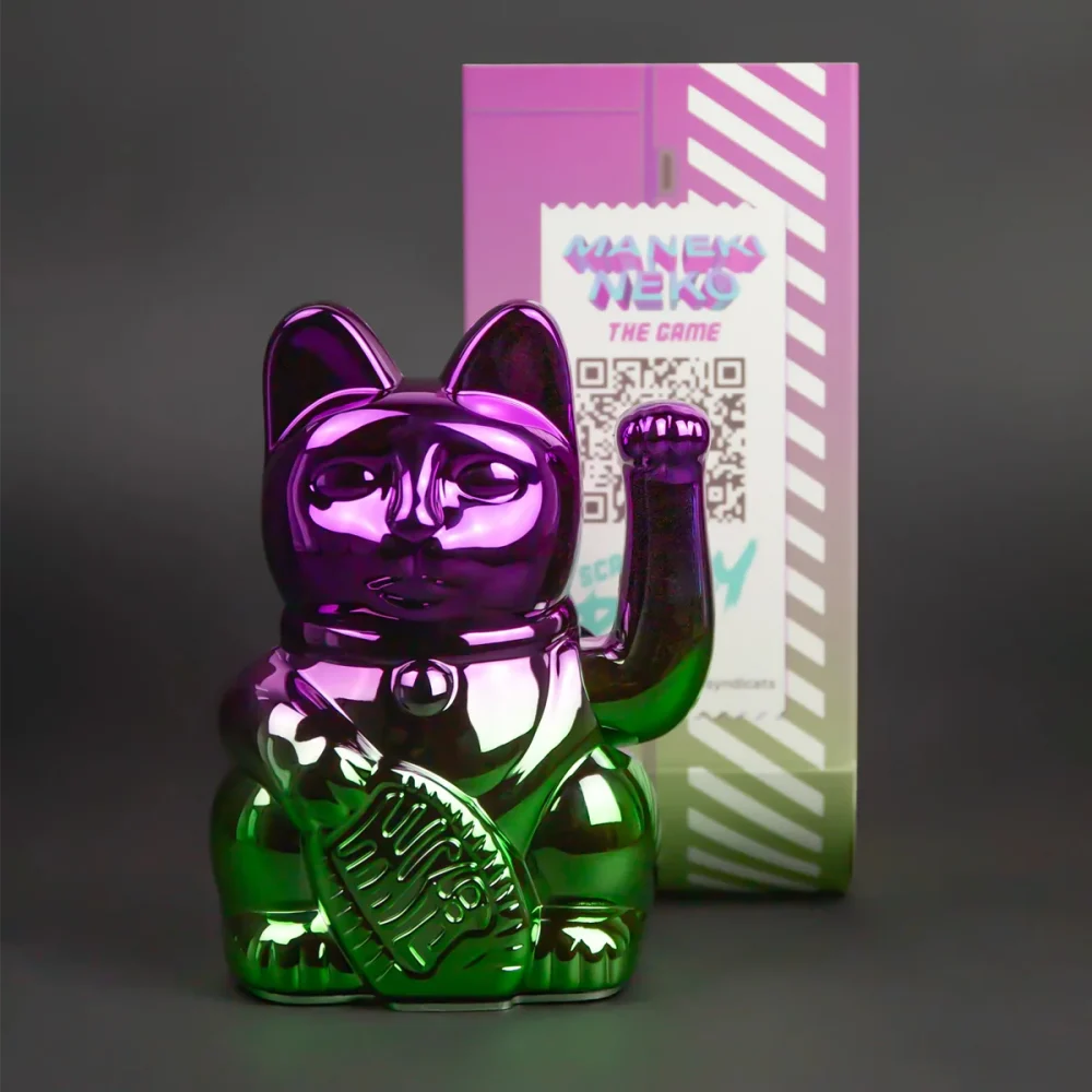 Donkey Maneki Neko Lucky Cat Shiny Purple/Green Edizione Limitata - immagine 2